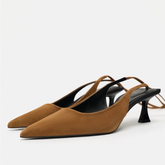 Zara lace up slingback leather heels - Picture 3 of 7